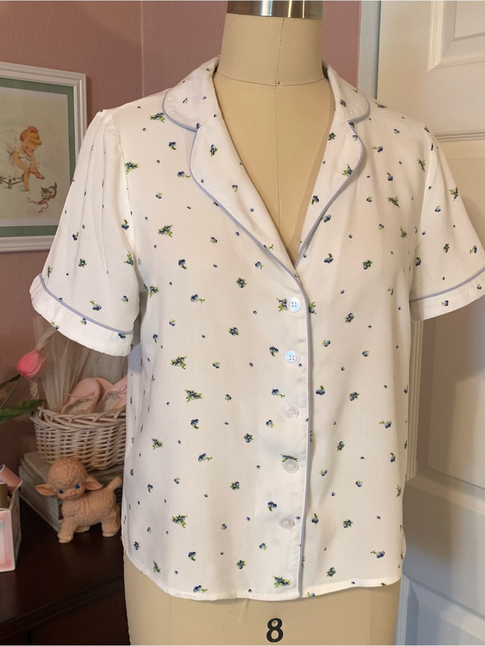 FOREVER 21 White Short-Sleeve Floral Button Pajama Top